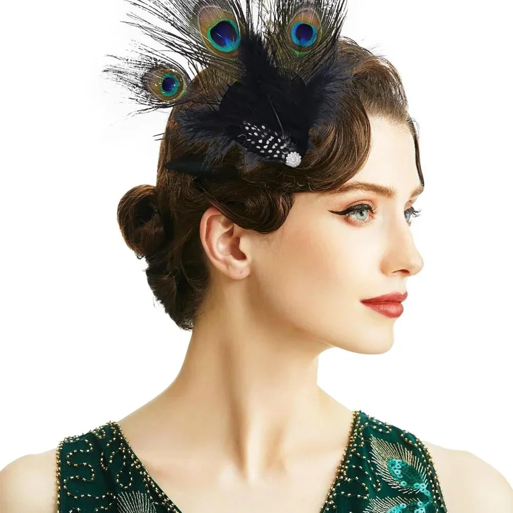 Halloween Peacock Black Feather Hairpin